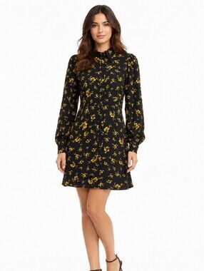Ganni Shirt Dress | 6 | Black and Yellow Floral